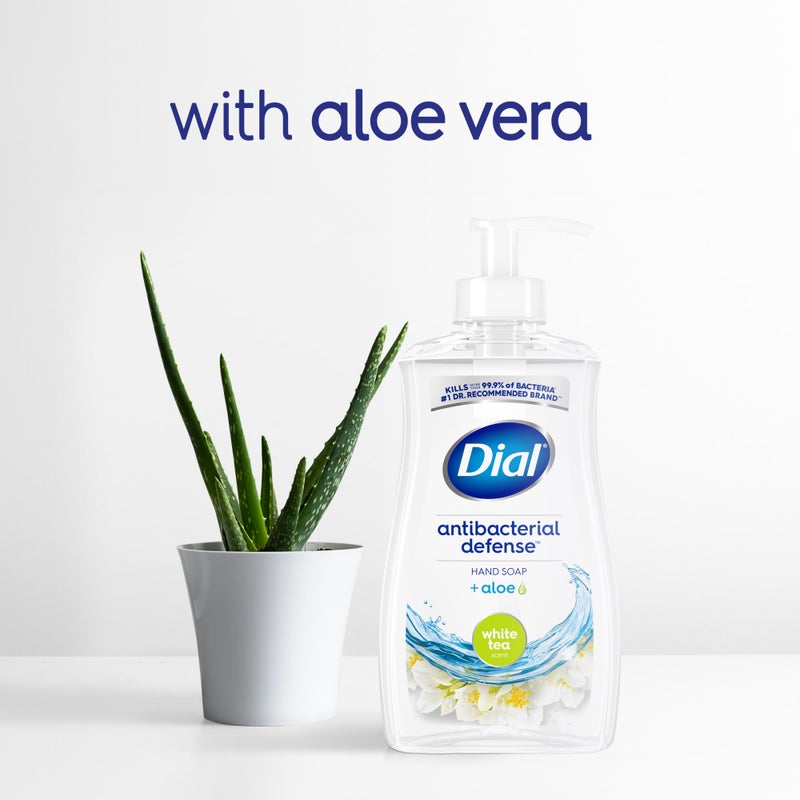 Dial Antibacterial Defense Liquid Hand Soap + Aloe, White Tea Scent, 11 Fl Oz (Pack of 4), Dermatologist-Tested Hand Wash, Gentle Formula - Image 5